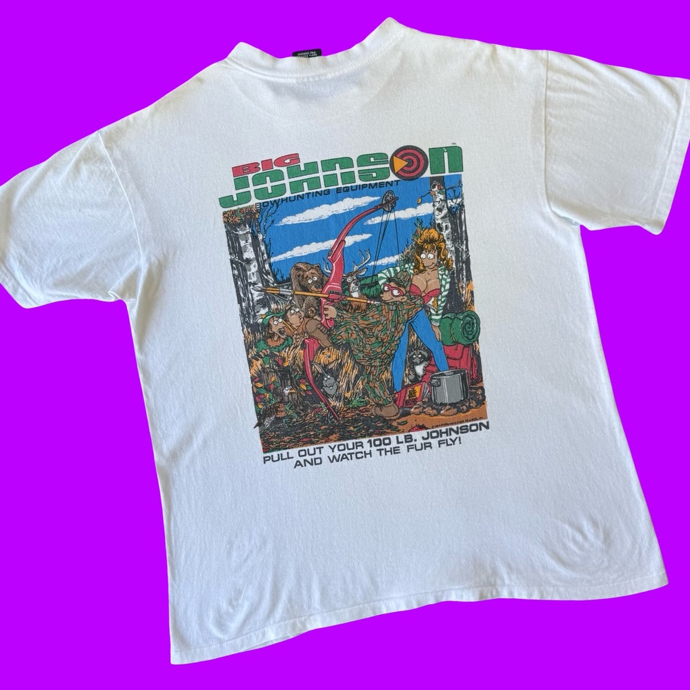Vintage 1994 Big Johnson Bowhunting 90s T Shirt L USA Oneita‎ Single Stitch